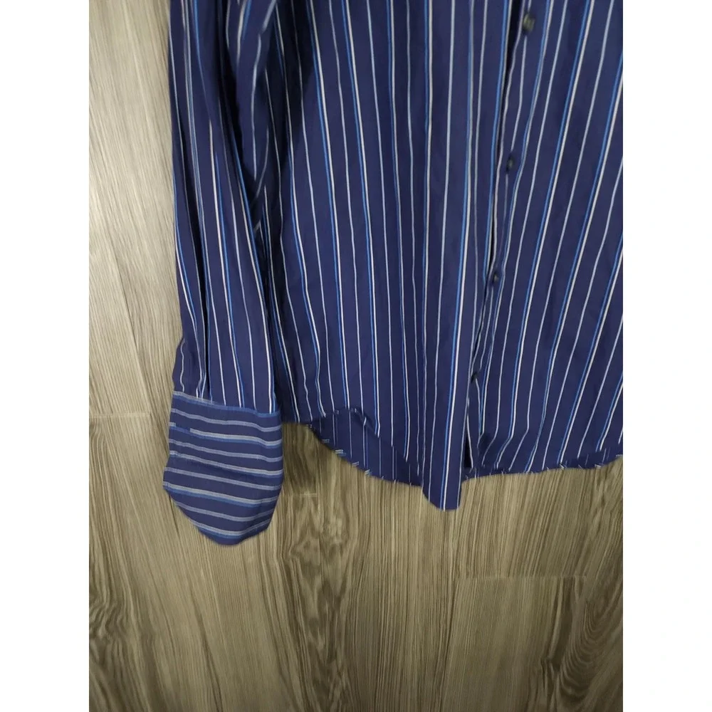 Banana Republic Mens Sm Navy Blue Striped Long Sleeve Cotton Button Down Shirt